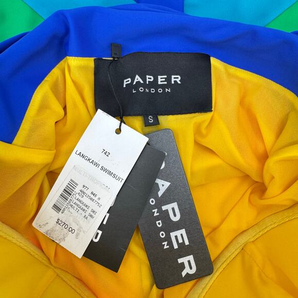 Paper London NWT LangKawi Bold Rainbow Colorblock One Piece Underwire Swimsuit - Picture 15 of 16